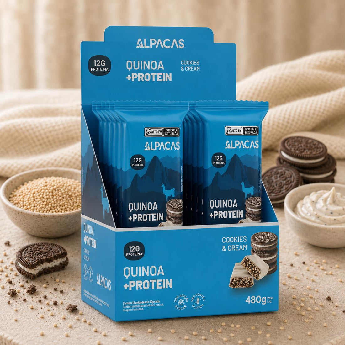 12 Barras de Proteína - Cookies & Cream