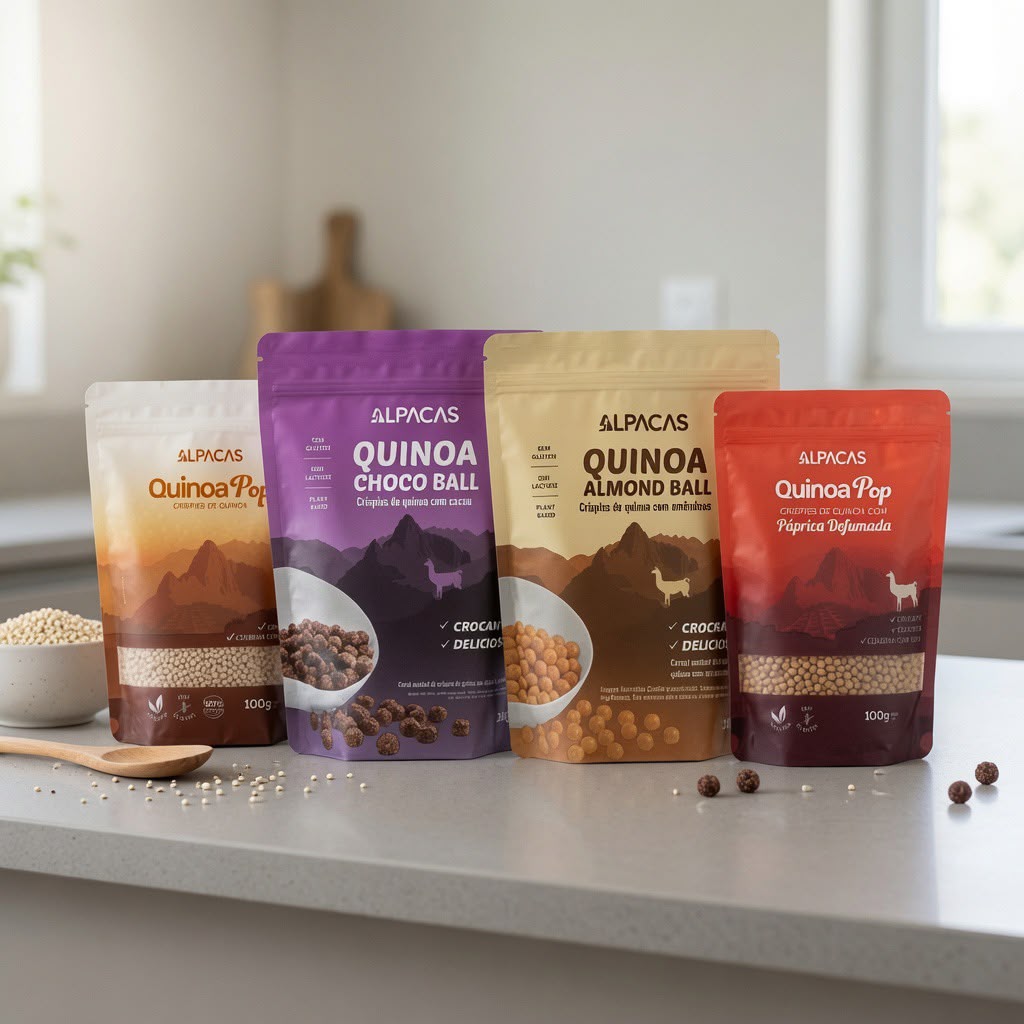 Combo 1 Quinoa Pop + 1 Quinoa Pop Páprica + 1 Quinoa Choco Ball + 1 Quinoa Almond Ball
